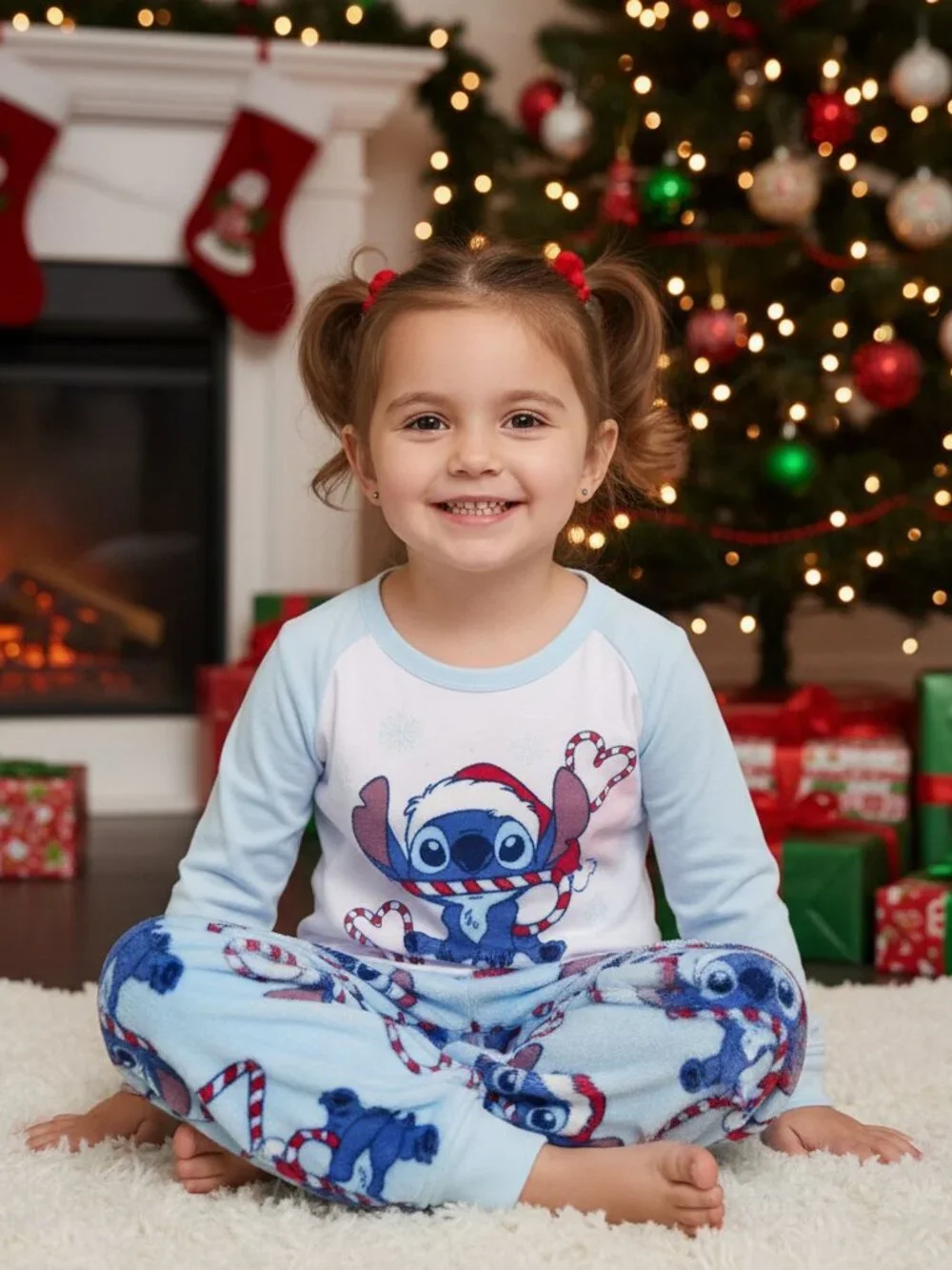 Disney Stitch Christmas Pajama Set NWT 4T Candy Cane 2 Piece Holiday